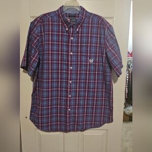 Chaps Easy Care Purple & Blue Plaid Men's Button Down Shirt Sz XL